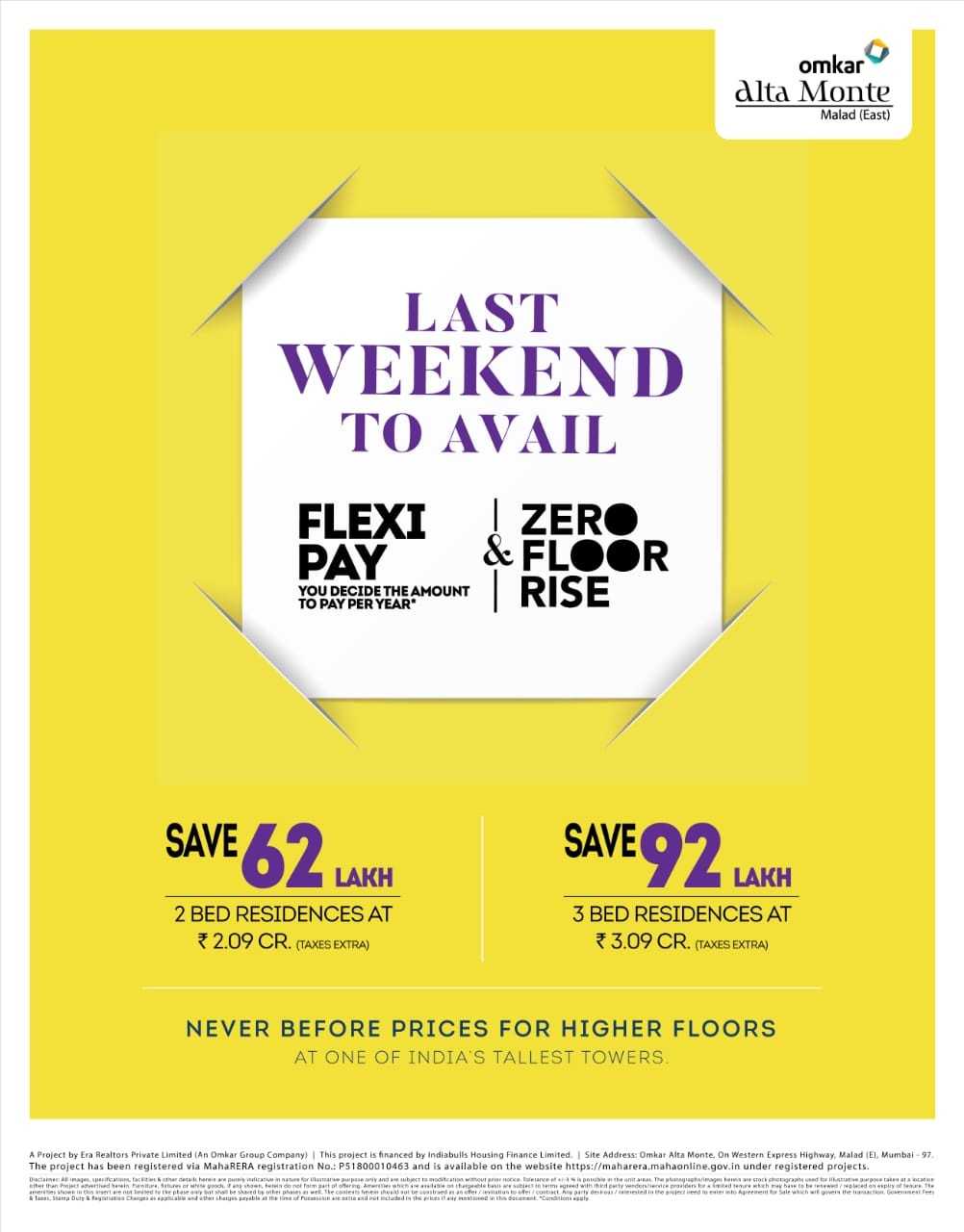 Save up to Rs. 92 Lakh by booking 3 BHK at Omkar Alta Monte in Mumbai Update